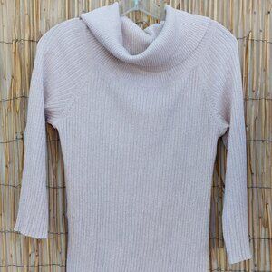 Light Pink Metallic Knitted Fitted Sweater